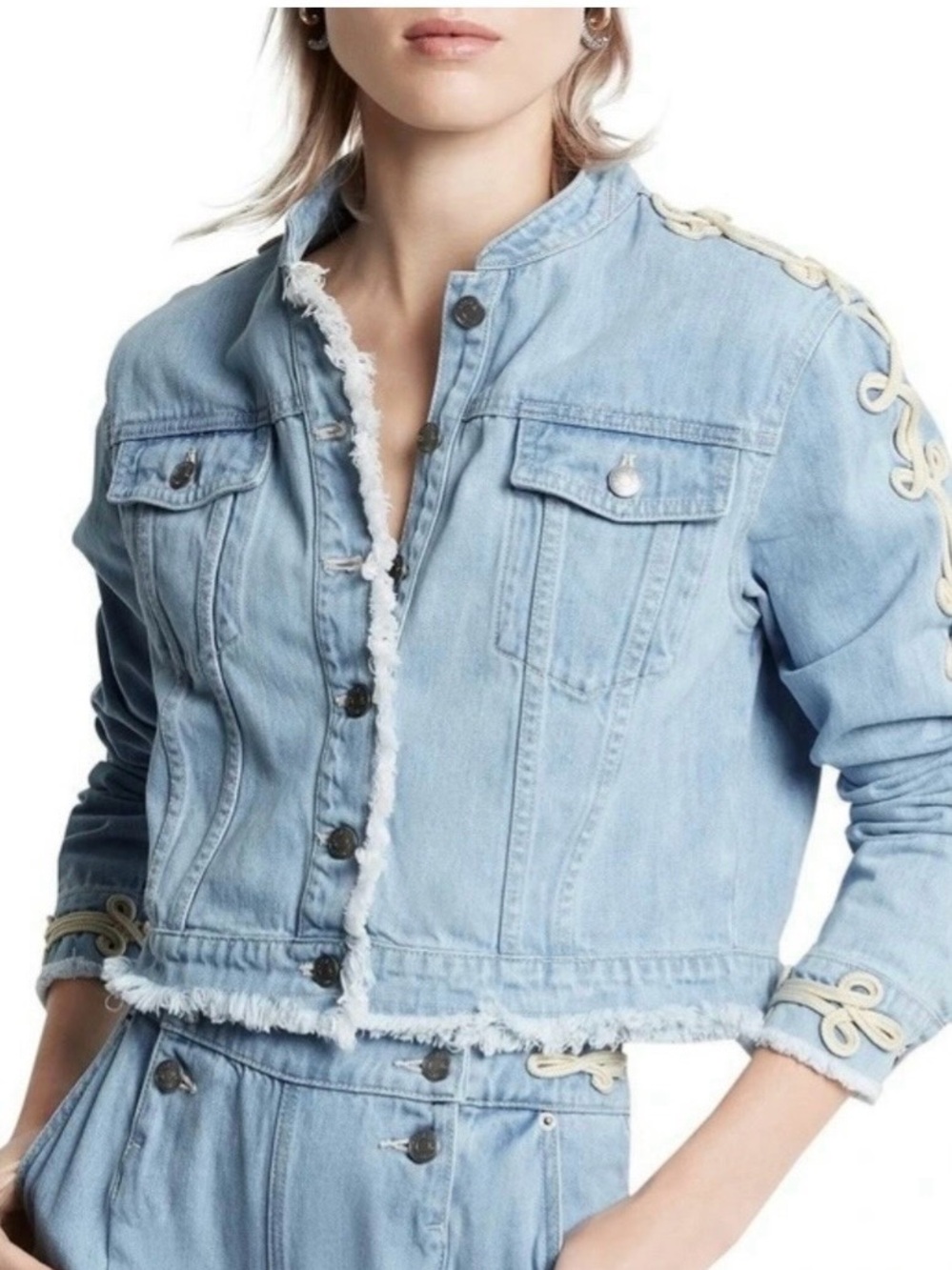 Washed Indigo Frayed-Trim Denim Jacket NWT